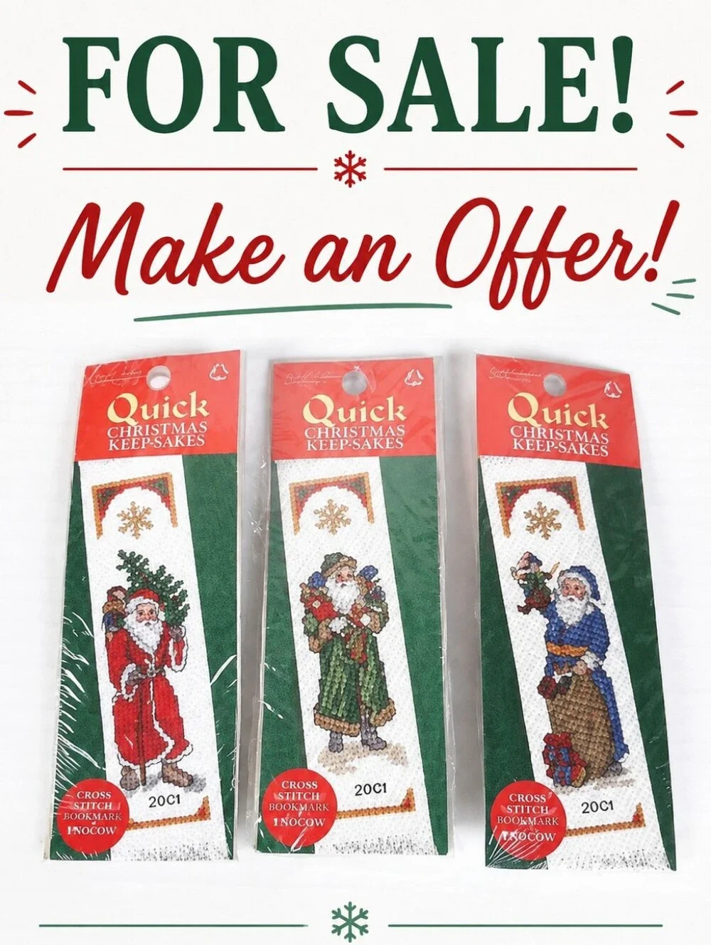 🍀Lot of 3 New VTG Father Christmas Bookmark & Charm 18 Ct Cross Stitch Kits